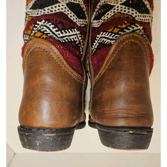 Vintage Kilim Leather Boots Handmade Moroccan Tapestry Size 8 Turk Festival - Picture 7 of 15